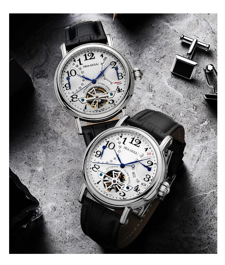 Seagull бизнес часы мужские механические наручные часы Неделя Календарь 50 м водонепроницаемый кожаный мужской браслет застежка часы M171S