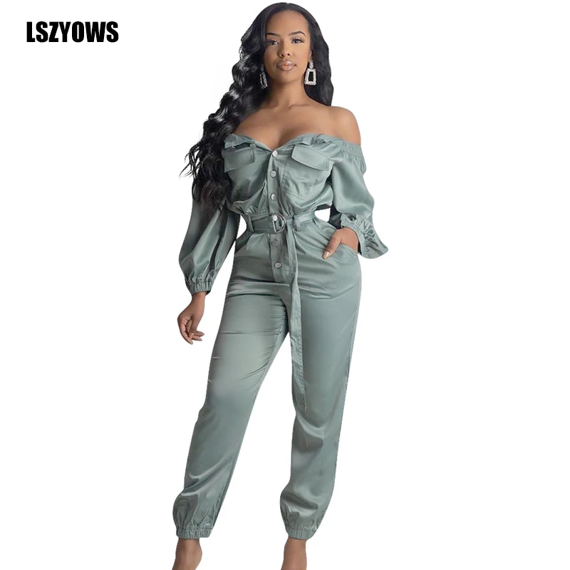 

Slash Neck Sexy Jumpsuit Women 2019 Autumn Overalls Long Sleeve Bodycon Casual Button Jumpsuit Romper Ladies Streetwear Playsuit