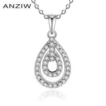 

Luxury 925 Sterling Silver Pendant Necklace for Women Double Hollow Droplet Long Chain Necklace Wedding Silver Jewelry