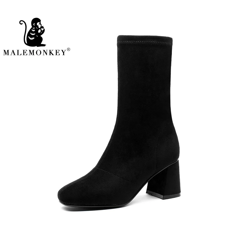 

Male Monkey Women Boots British style flock velvet stretch boots casual fashion internal leather European and American all match