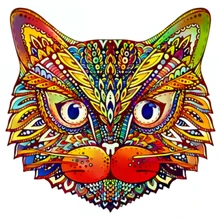 

Blue Eye Cat Puzzle Kids Wooden Toy Jigsaw Unique Shaped Piece Wood Puzzle for Children Gift Box Brain 3D Diy Game Item