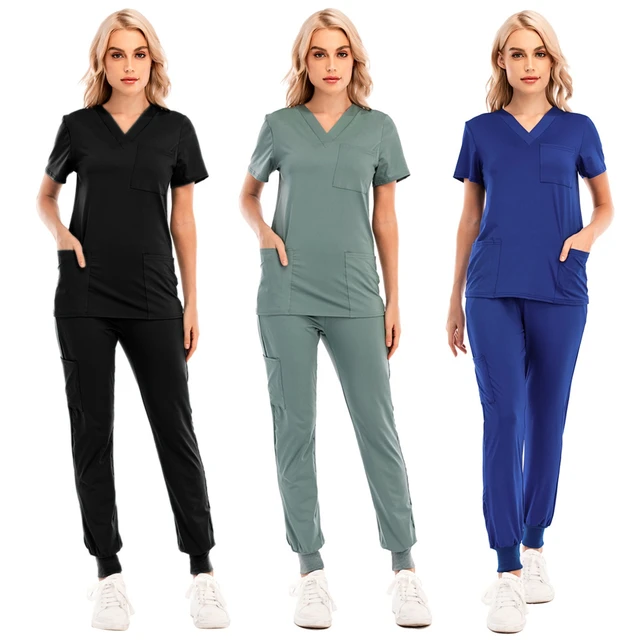 6 Colors Nursing Working Uniform Pocket Set Medical Uniform Nurse Uniform  Pet Grooming Institution V-neck Tops+pants Scrubs Set - AliExpress