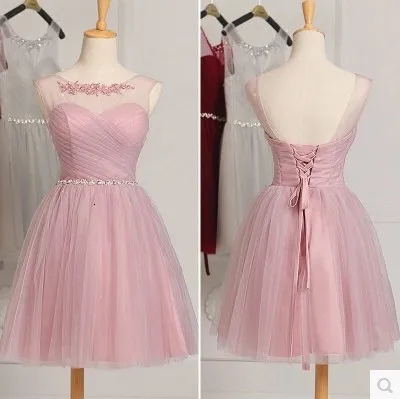 

BacklakeGirls Scoop Neck A Line Tulle Graduation Dresses Backless Lace Up Back With Sashes Crystal Four Colors