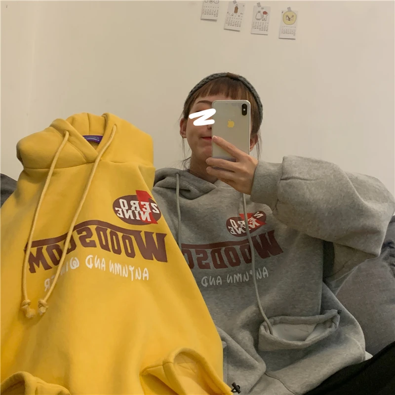 Sudadera Mujer осень зима женские негабаритных Kawaii толстовки Harajuku печатных карман толстовка с капюшоном женские флисовые толстовки
