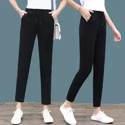 2019 весенне-осенние новые стильные штаны-шаровары женские узкие спортивные штаны с высокой талией студенческие капри в Корейском стиле на