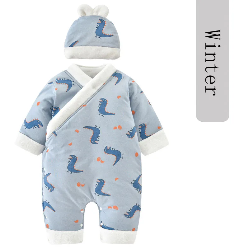 Baby Rompers Newborn Pajamas Thick Cotton Toddler Winter Jumpsuit Costume for Boys Girls Clothing Autumn Ropa Bebe Onesie Hat - Цвет: Thick