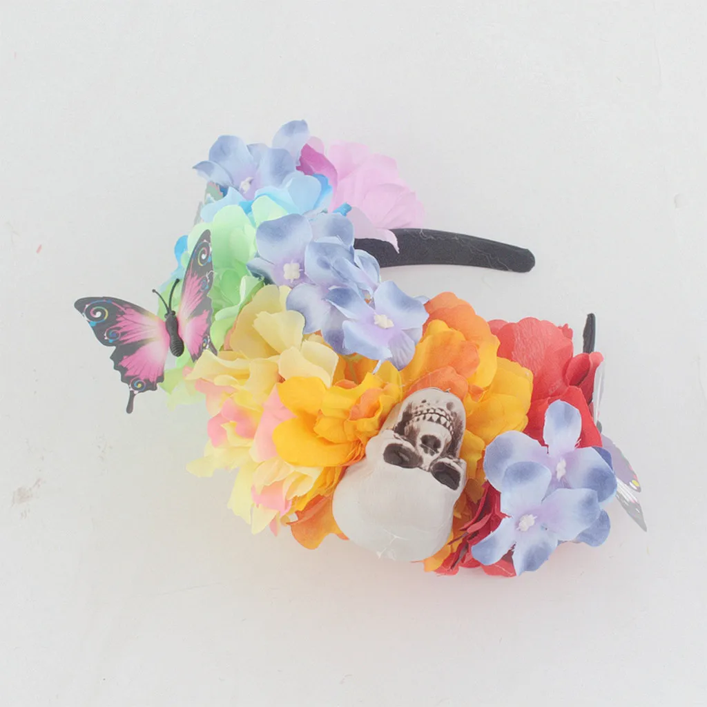 Halloween Party Prom Headband Skull Rose Floral Hairband Halloween Headdress Girls Women Funny Hair Accessories Adjustable