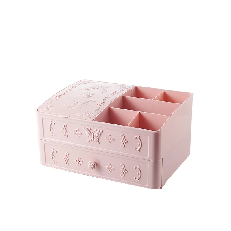Pink Пластиковая коробка для макияжа шкатулка для украшений Настольный косметический Органайзер с выдвижным ящиком многофункциональный держатель для хранения косметики - Цвет: Pink