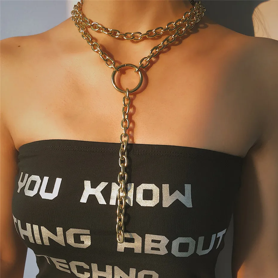 Панк готический чокер с массивной цепью ожерелье для мужчин t хип хоп Рок круг Длинная цепочка ожерелье для женщин/мужчин ювелирные изделия стимпанк
