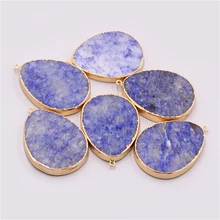 Натуральный Синий Содалит камни Друза ожерелье кулон торговля женский камень кулон золотой кулон agates Druzy Камень ломтик ожерелье кулон