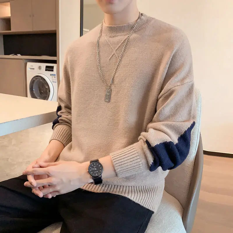 

Korean Fashion Knitted Sweater Bottoming CREW NECK Loose And Versatile Cool Men Sweaters Pullover Clothes Free Shipping