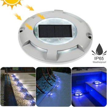 

2020 Solar Power LED Lamp Round Shaoe Outdoor Garden Spot Landscape Buried Light Blue Lighting