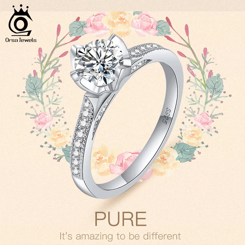 ORSA JEWELS тюльпан дизайн 925 пробы Серебряное кольцо для предложения обручальное на