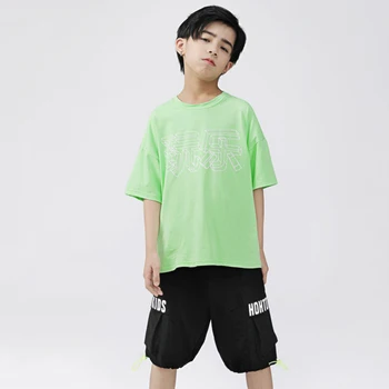 

Hip Hop Costumes Kids Street Dancing Clothes Jazz Dancer Wear Modern Stage Performance Summer Printed Short-Sleeved Pants DN5489