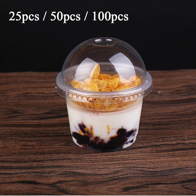 250ml Disposable Plastic Cups With Lids Salad Cup Transparent Plastic  Dessert Bowl Container With Lid For Bar Cafe Home Party - AliExpress