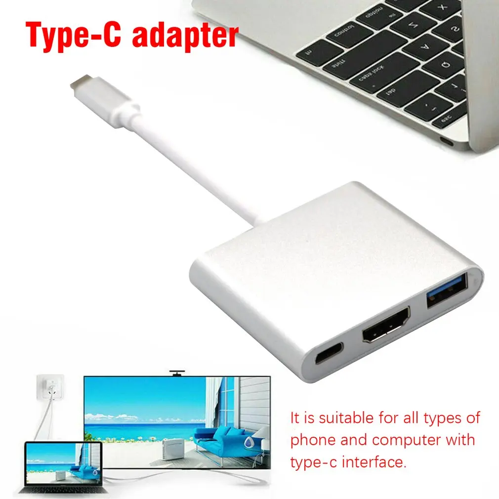 Премиум Тип C USB 3,1-Usb-C 4K HDMI USB 3,0 кабель-адаптер 3 в 1 концентратор для компьютера портативный бытовой Кабель-адаптер