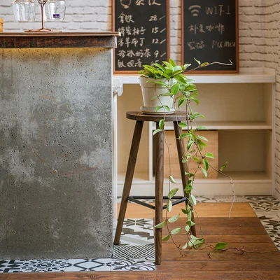 Industrial Vintage Antique Bar Stool Height 66.5cm Round Seat Wooden Loft Style Furniture Counter Bar Stool 3 Leg Solid Wood