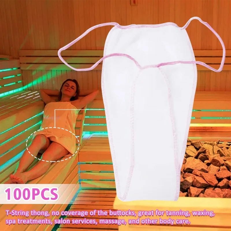 100pcs For Women Spa Non Woven Fabrics Underwear Tanning Wraps Salon Disposable Panties T Thong Hygienic Individually Wrapped