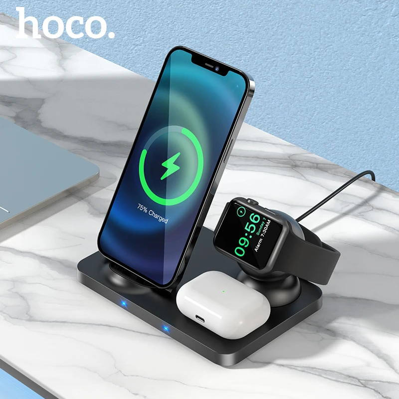 Hoco 3 in1 Wireless Charger 15W Fast Charging Station For iPhone 12 11 XS Pro Max  Dock Stand For Airpods Pro Apple iWatch 5 4 3