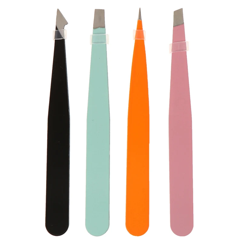 4Pcs/set Stainless Eyebrow Tweezers Steel Point Slant Flat Tip Removal Makeup Professional Hair Removal Eyebrow Pliers Clip