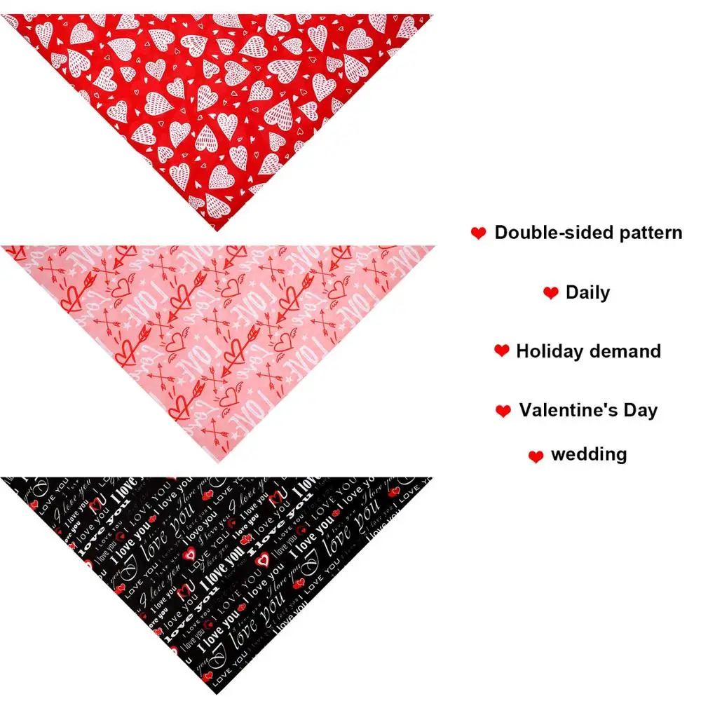 Valentine Dog Bandana Wedding Triangle Dog Scarf Washable Reversible Printing Loving-Heart Bibs Dog Kerchief Set
