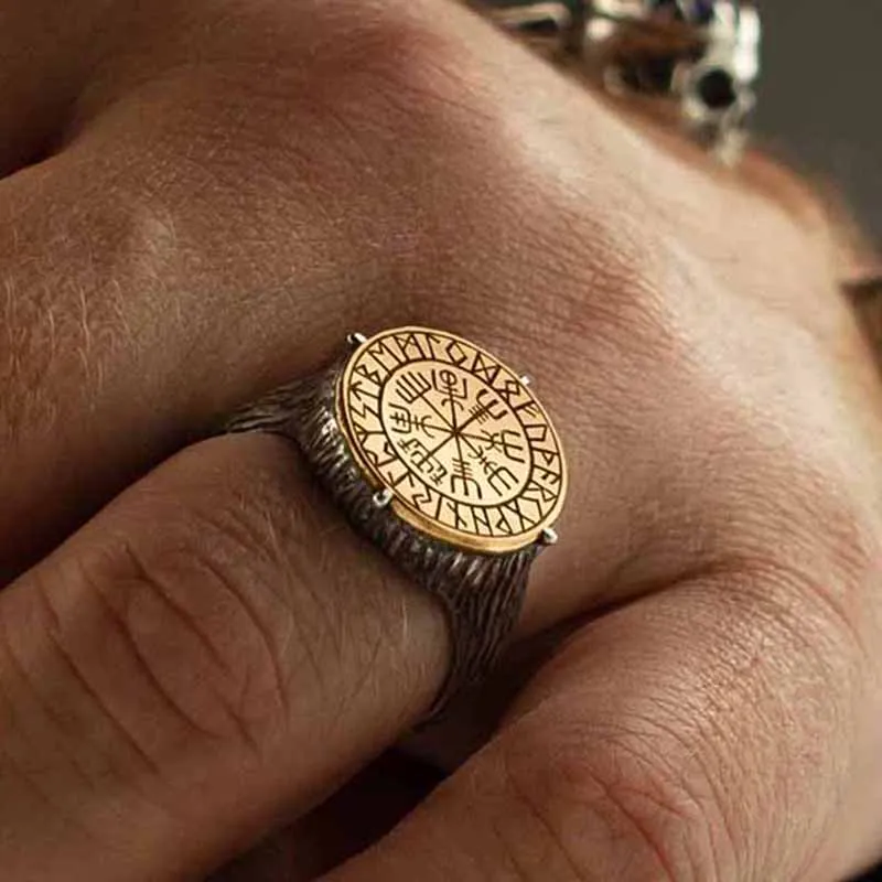 Dropshipping Gothic Style Nordic Mythological Compass Silvery Gold Viking Ring Luxury Personality Loki Anel for Men Gift Anel - Image 5