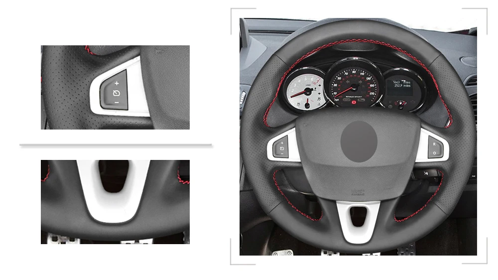 Черный PU искусственная кожа DIY ручной сшитый чехол рулевого колеса автомобиля для Renault Megane 3(Coupe GT) RS 2010