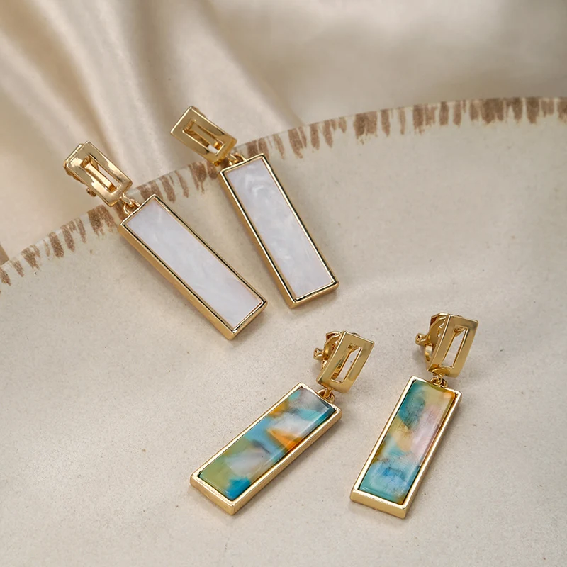 Clip on Earrings 5 Color Fashion Korea Simple Geometric Square Clip on Earrings for Women Golden Colorful Resin Non Pierced Ear Clips Trendy ear clip earrings clip earrings ear clip ear accessories