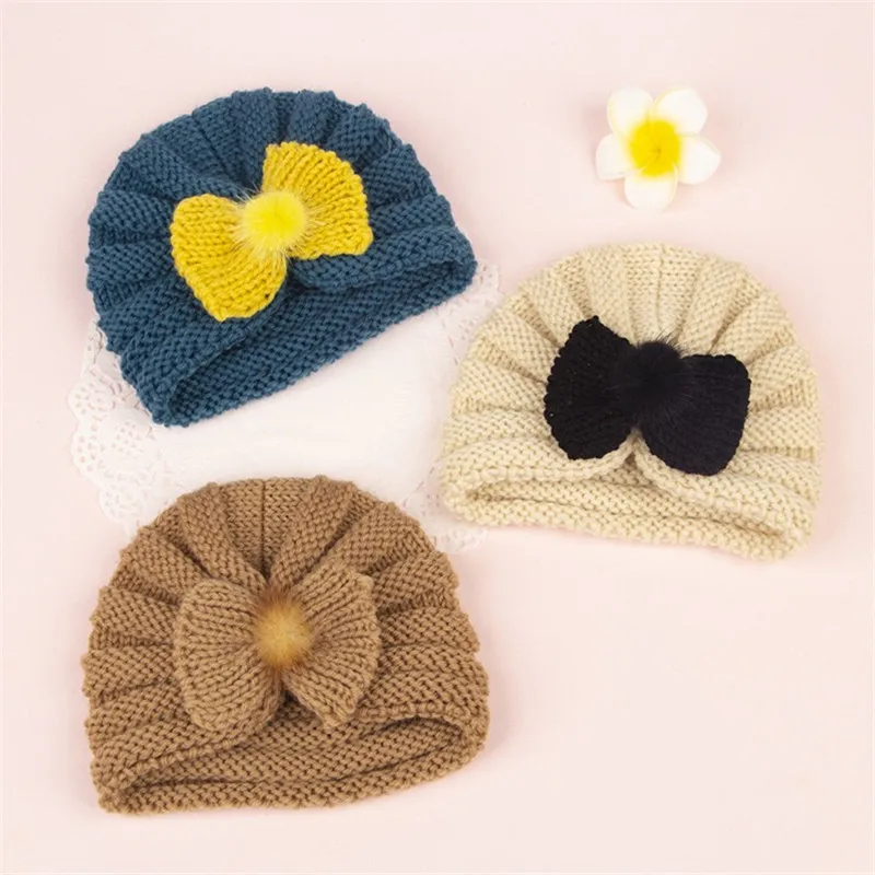 baby accessories box New Baby Hats Autumn Winter Warm Girl Boy Toddler Infant Kids Beanies Cap Unisex Solid Bow Knitted Hat Newborn Photography props baby stroller toys