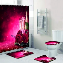 Красиво Персонализированная Роза бокал для вина 3D цифровая печать занавеска для душа ковер коврик комбинированный коврик для ванной туалета n