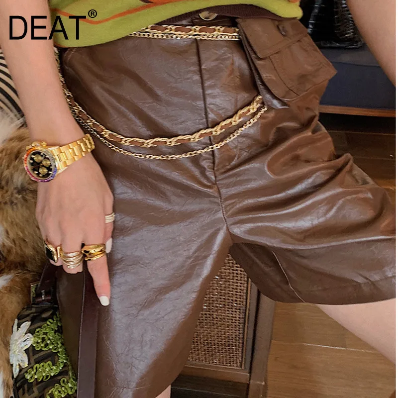 

DEAT Streetwear Fashion Coffee Color High Waist Loose Simple Wide LeggedLeisure Women Outwear Shorts 2019 Autumn New TD322