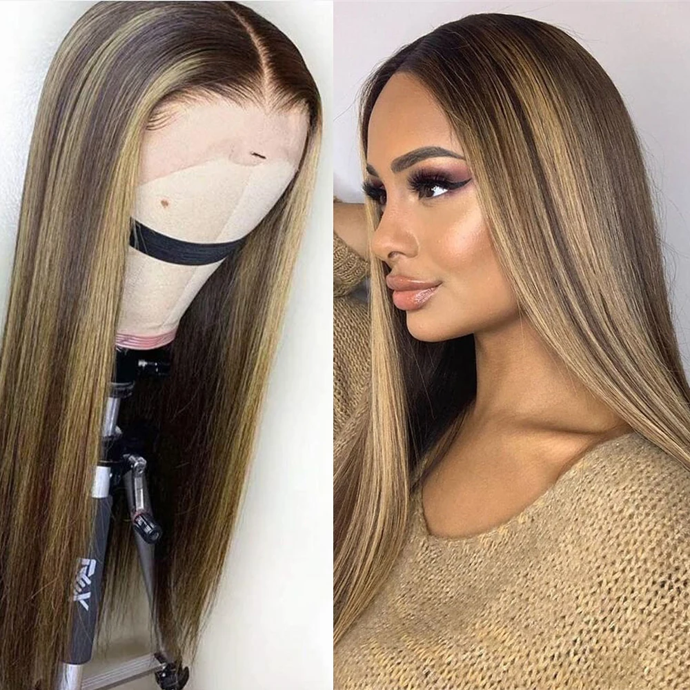 

Highlights Color Ombre Blonde Lace Front Human Hair Wigs 13x6 Deep Part Wig with Baby Hair Straight Brazilian Remy Hair