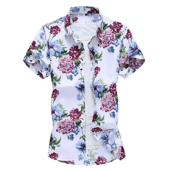 

New Fashion Men Short-sleeved Flower Shirt Large Size S M XL XXL 5XL 6XL 7XL Summer Loose and Comfortable Men's Beach Shirts