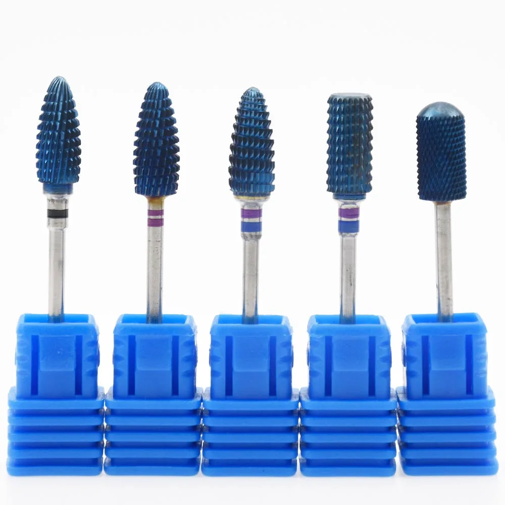 Blue Tungsten Round Flame Nail Drill Bit Carbide Milling Cutter Manicure Ceramic Drill Bits Electri