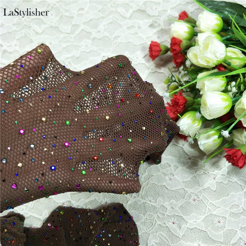 LaStylisher летние Для женщин сексуальная блестящая сетка плотно алмаз Колготки ажурные колготки Для женщин женский тонкий Стразы сетчатые чулки