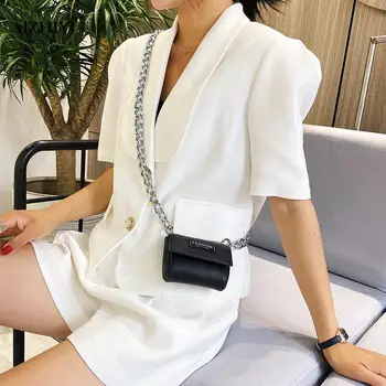 

Women Mini Small Shoulder PU Handbag Fashion Thick Chain Crossbody Bag Purse Youth Ladies Simple Versatile Bag