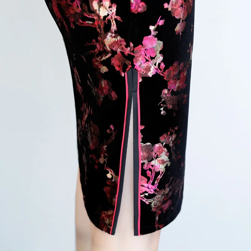 Осень и зима стиль средней длины рубашка с коротким рукавом бархат Cheongsam