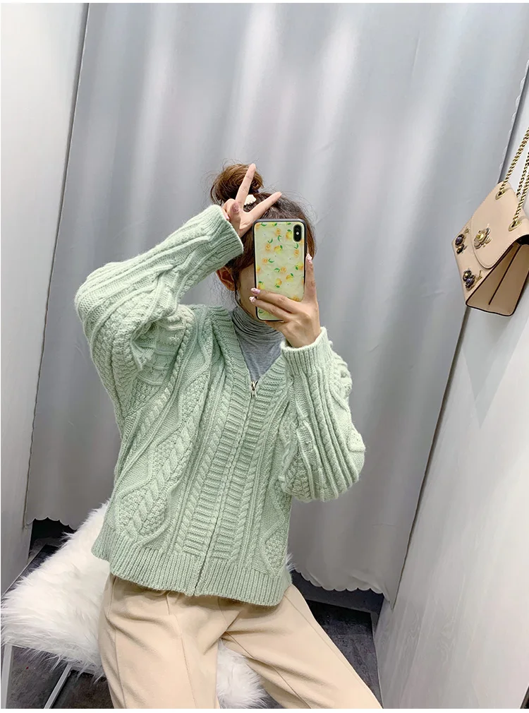 Women Sweater With A Hood New Arrival Autumn And Winter Loose Zipper Female Knitted Cardigan Korean Style Hot Sale A11