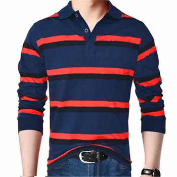 

Autumn men's long-sleeved t-shirt lapel cotton polo shirt middle-aged thin bottoming shirt striped pocket dad outfit