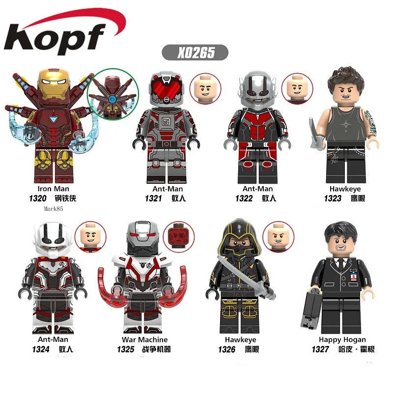 

20Pcs Wholesales Building Blocks Super Heroes Iron Man Ant-Man Hawkeye War Machine Happy Hogan Figures Toys For Children X0265