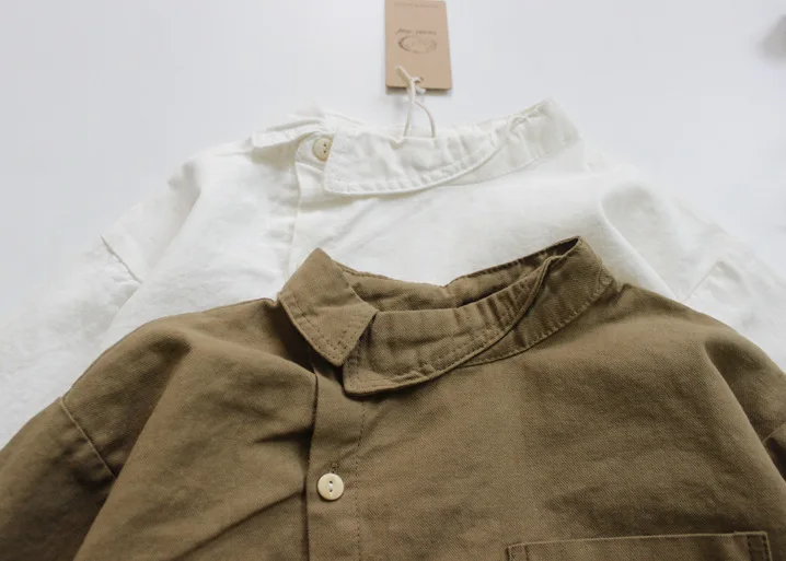 Boys Long Sleeve Shirts Spring Korean Style Baby Boys Cotton Linen Loose Tops Bat Sleeve Children Shirts
