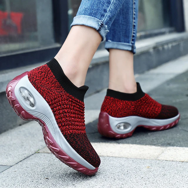 Women's Walking Shoes Sock Sneakers Slip On Mesh Platform Air Cushion  Athletic Nurse Shoes Arch Support Comfortable Zapatillas - AliExpress