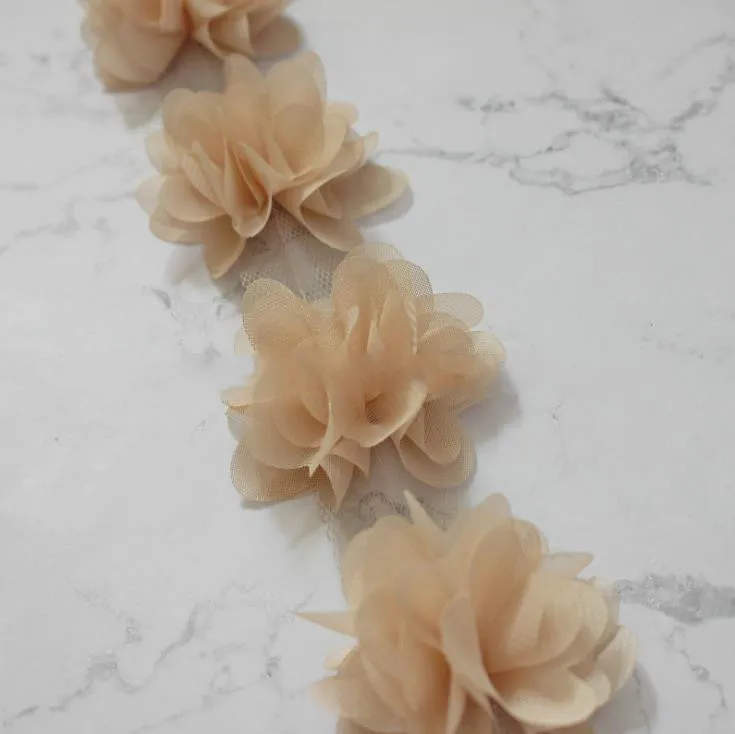 Elegant 24Pc 3D Chiffon Lace Floral Applique Trim for Bridal and Fashion Accessories