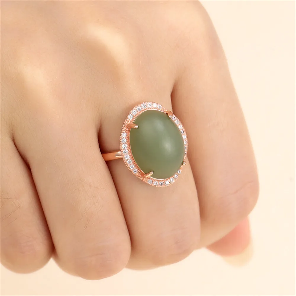 Ring Blank for 6x8mm/7x9mm/8x10mm/10x12mm/12x16mm/15x20mm Oval Cabochons Ring Setting Gold Plated 925 Silver Zircon Adjustable