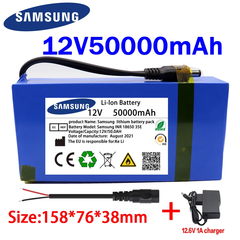 100% New Portable 12v 50000mAh Lithium-ion Battery Pack DC 12.6V50Ah with EU Plug+12.6V1A Charger+DC Bus Head Wire | Электроника
