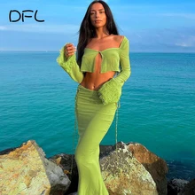 DFLlifes Hollow Out Bandage Women's Suits Transparent Long Sleeve Solid Sexy Club Female Clothing Slim Suit for New Year 2022