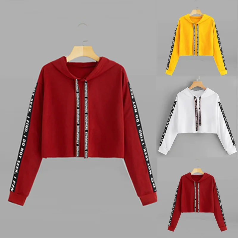 Women Hoodies Sweatshirt Autumn Crop Top Long Sleeve Sweatshirt Hoodie Letter Print Pullover Top Sweatshirts coat women hoodies