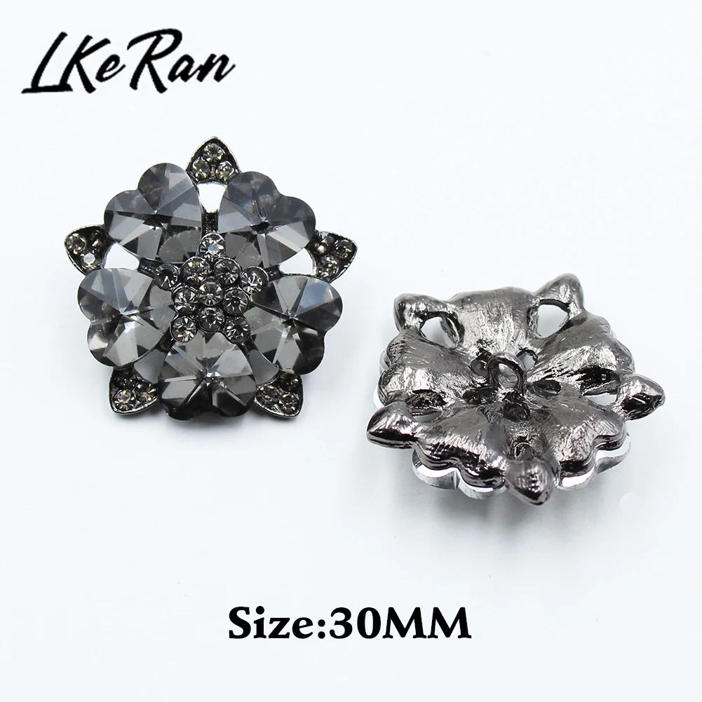 LKERAN 3Pcs/lot 30mm Black Charm Heart Crystal Rhinestones Buttons Metal Shank Sewing For Clothing Diy Accessories Decorative 2