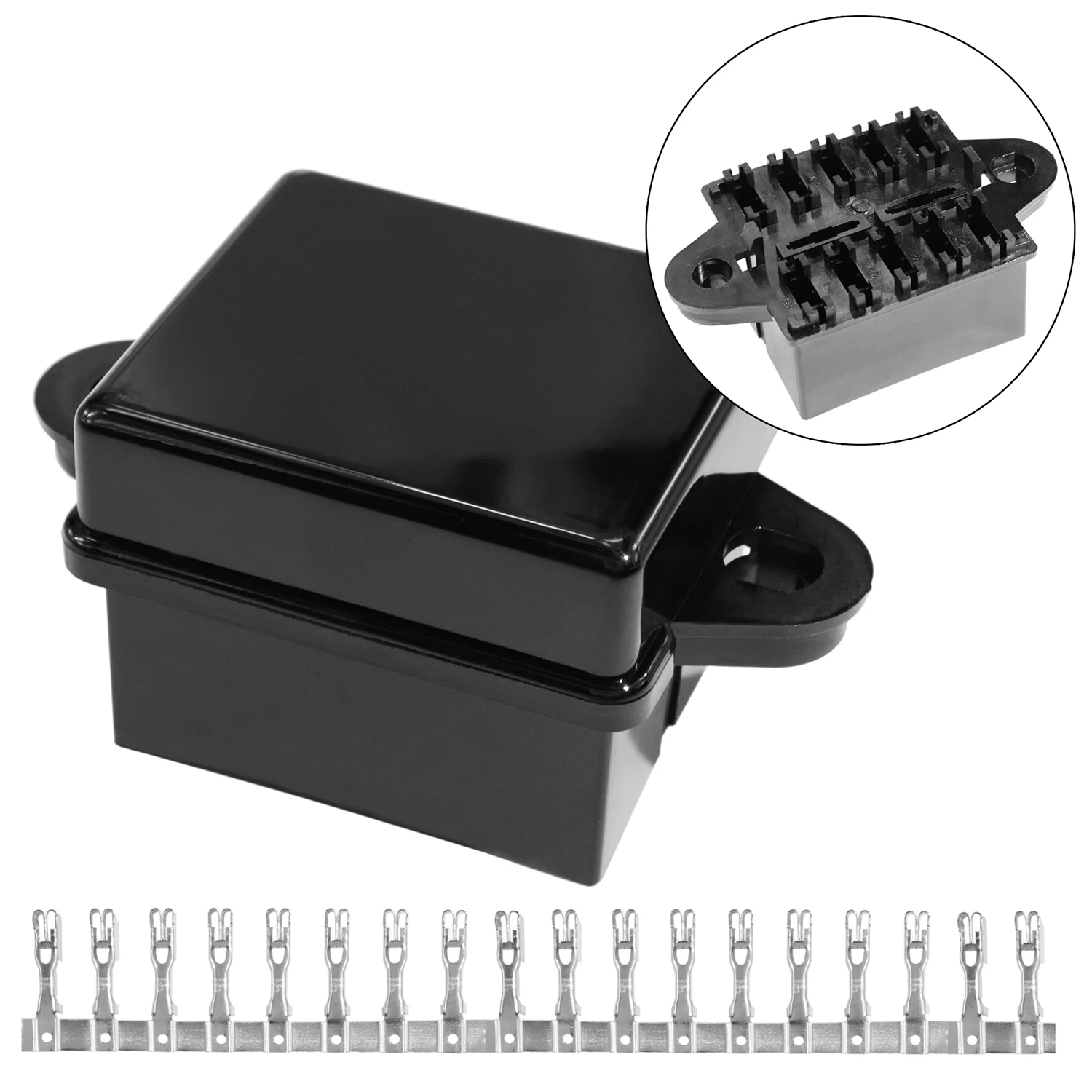 

10-Way automobile fuse box assembly with upper and lower cover and terminal fittings + 10 safety Tablets