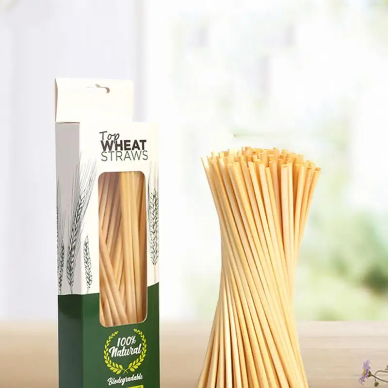 100pcs/set Portable Drinking Straw Natural Wheat Straw Biodegradable